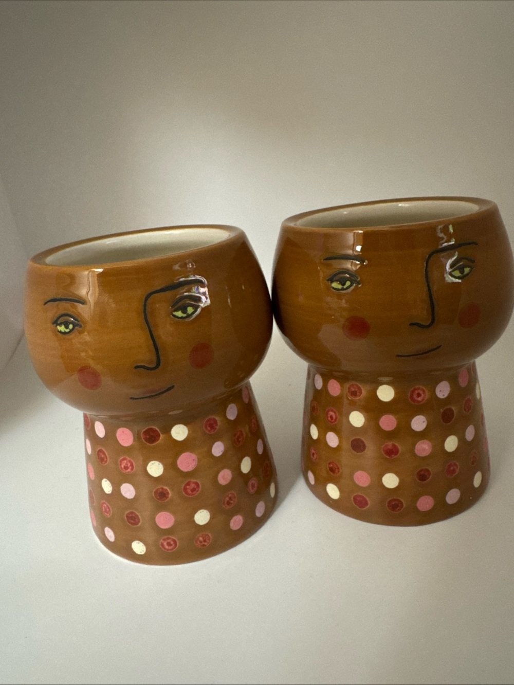Opalhouse Stoneware Face Planter in Pink, Red, Cream, and Brown Polka Dots